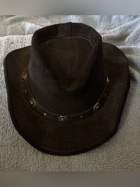 Minnetonka Black Suede Leather Cowgirl Hat, Size L